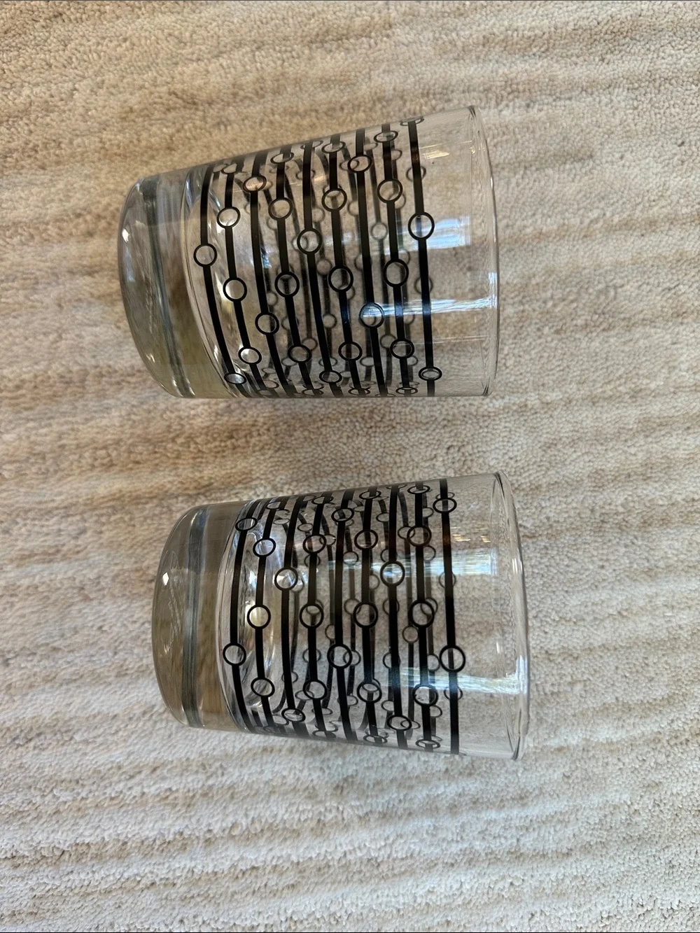 Set of 2 IKEA Space Age Lowball Tumblers Black and White Abstract Pattern 8 Oz